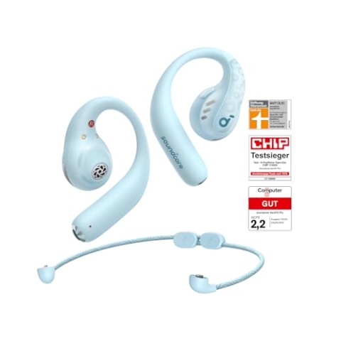 soundcore by Anker Open-Ear Kopfhörer AeroFit Pro, 46h Akku, Intensiver Sound LDAC, Ultra leicht, Bequem, Ergonomisches Design, Bluetooth 5.3, IP55 Wasserschutz, App, Kabellos