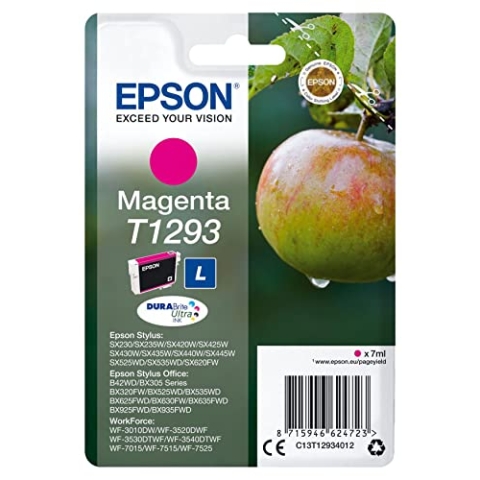 Epson Ink CARTR Magenta DURA AM+RF Apple Singlepack Magenta, C13T12934022 (Apple Singlepack Magenta T1293 DURABrite Ultra Ink, Original, Pigment-Based Ink, Magenta