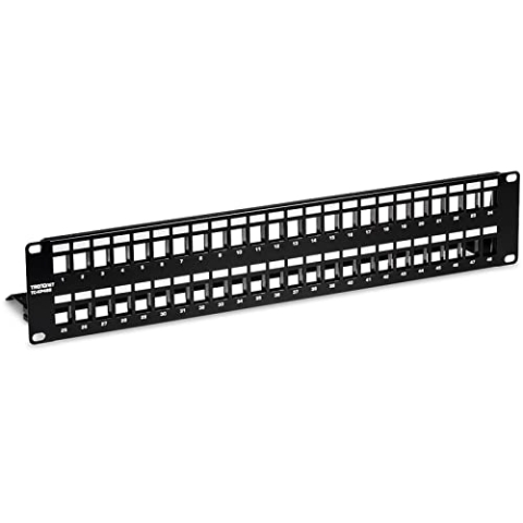 TRENDnet TC-KP48S 48-Port Blank Keystone Shielded 2HE HD Patch Panel, 2HE 19" Rackmount Metallgehäuse, Network Management Panel, Empfohlen mit TC-K06C6A Cat6A Keystone Jacks (separat erhältlich)