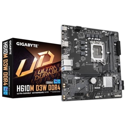 GIGABYTE H610M D3W DDR4 Mainboard - Unterstützt 14. Gen. Intel Core CPUs, 5+1+1 Phasen VRM, bis zu 3200 MHz DDR4, 1xPCIe 3.0 M.2, 1 GbE LAN, USB 3.2 Gen 1