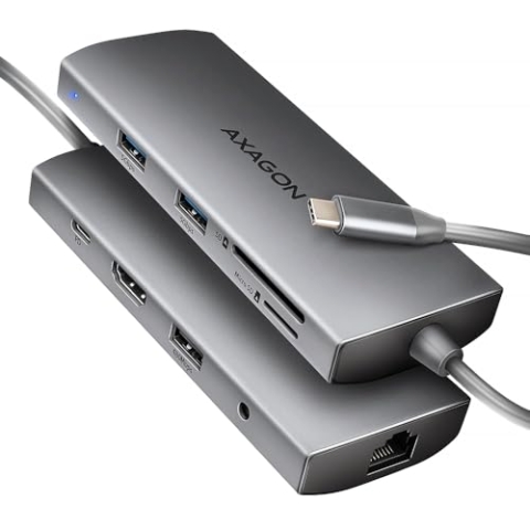 AXAGON HMC-8HLSA USB-C 3.2 Gen 1 Multiport-Hub, 3X USB-A 4K/60Hz HDMI SD/microSD, Gigabit LAN, A