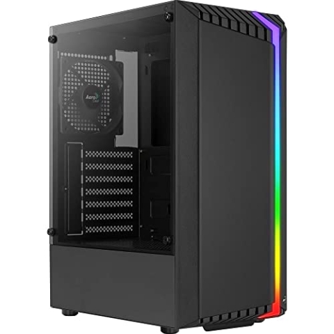 AeroCool BIONICV1BK Schwarz, RGB Gaming PC-Gehäuse, Gehärtetes Glas+12cm-Lüfter