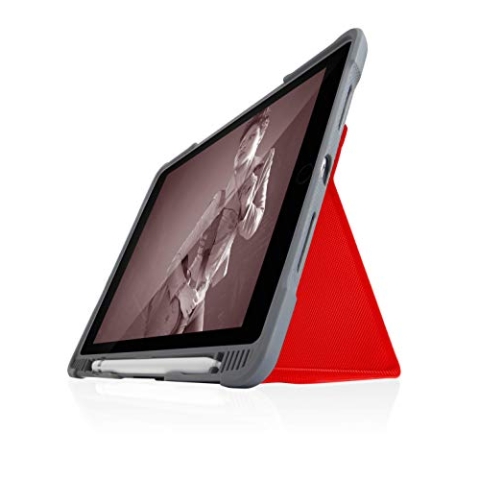 STM Bags Dux Plus Case Folio Schutzhülle für Apple iPad 9,7" (2017 & 2018) - rot/transparent [Militär Standard / Apple Stylus Fach/ Wasserabweisend / Standfunktion / wake/sleep] - STM-222-165JW-02