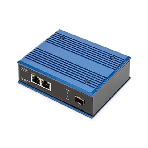 DIGITUS Industrieller PoE Ethernet Switch mit 2 10/100/1000 Mbit/s RJ45 Ports und 1 Port 10/100/1000 Mbit/s SFP