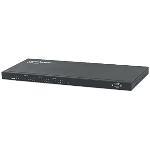 Manhattan 207904 1080p 4X 4 HDMI Matrix-Switch/Verteiler 4 Eingänge 4 Ausgänge RS232-Steuerung Videobrandbreiten-Verstärker und Fernbedienung Schwarz