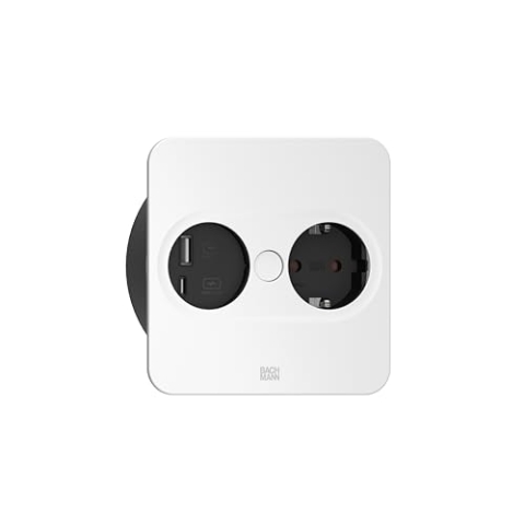 BACHMANN Einbausteckdose Twist 2 Eckig 1x Steckdose mit USB A und USB C 2m Kabel Tischsteckdose für Küche und Büro Weiß 946.205 (mit automatische Öffnung und Anti-Fingerprint Beschichtung)