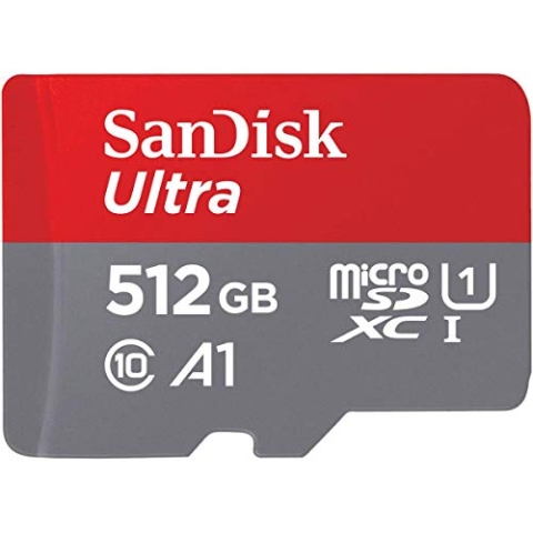SanDisk Ultra 512 GB microSDXC Memory Card + SD Adapter with A1 App Performance Up to 100 MB/s, Class 10, U1, Red/Grey