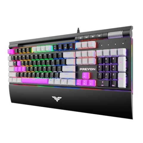 PREYON Long Scratch Brown | Mechanisch/Gaming Tastatur | RGB Hintergrundbeleuchtung | Aluminiumgehäuse | Braune Schalter | Magnetische Handballenauflage