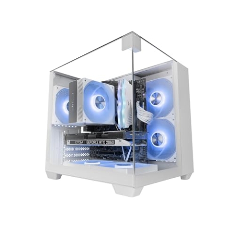 MARS GAMING MC-VISIONM, Kompaktes MicroATX-Gaming-Gehäuse, Dreifaches Gehärtetes Glas, Doppelkammer-Design, Unterstützung Flüssigkeitskühlung bis zu 240mm, Mini-Tower Großzügigem Innenraum, Weiß