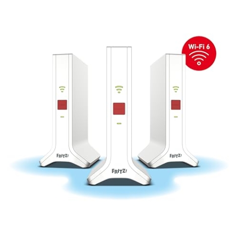 Fritz!Mesh Set 4200 3er-Set (3X Fritz!Repeater, ideal für Internetrouter oder Glasfasermodem (ONT), WLAN-Abdeckung für 5-7 Räume, Triband Wi-Fi 6 mit bis zu 4.200 MBit/s, deutschsprachige Version)