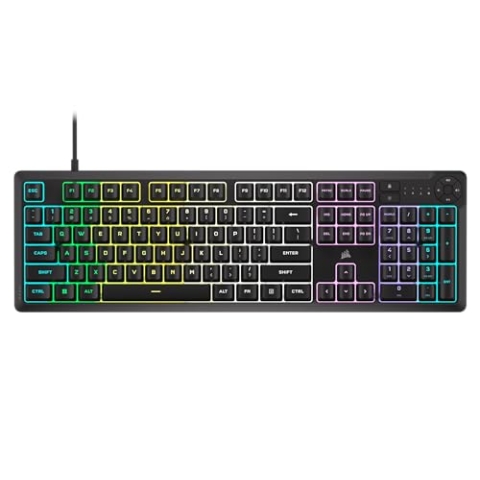 Corsair K55 CORE RGB Membran Kabelgebundenes Gaming-Keyboard – Leise, reaktionsschnelle Schalter – Spritzwassergeschützt – RGB mit Zehn Zonen – Medientasten – iCUE-kompatibel – QWERTY NA – PC, Mac –