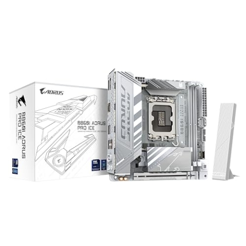 GIGABYTE B860I AORUS PRO Ice Mainboard - Intel Core Ultra CPUs, 8+1+2+1 Phasen VRM, bis zu 9200MHz DDR5, 1xPCIe 5.0 + 1xPCIe 4.0 M.2, 2,5 GbE LAN, WiFi 7, Thunderbolt 4