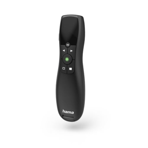 Hama Presenter mit Laserpointer grün (Präsentationsfernbedienung, 4in1, Powerpoint Presenter, Wireless Presenter, kabellos, USB, 20 m Reichweite)