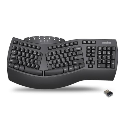 Perixx PERIBOARD-612 Wireless Ergonomic Split Keyboard with Dual Mode 2.4G and Bluetooth Feature, Compatible with Windows 10 and Mac OS X System, Black, QWERTY US Layout