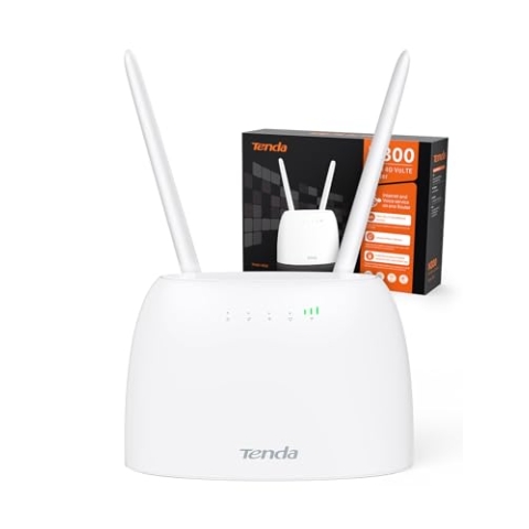Tenda 4G06 4G Volte WLAN Router für SIM Karten (150 Mbit/s im Download, 50 Mbit/s im Upload, 300 Mbit/s 2,4GHz), 2 Abnehmbare Antennen, Plug & Play, Kein SIM-Lock, LAN/WAN-Port & Tel-Port, Weiß