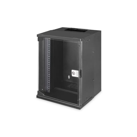 DIGITUS Netzwerk-Schrank 10-Zoll - 9HE - Wandmontage - unmontiert - HxBxT 457x316x298mm - Traglast 30kg - Nutztiefe 254mm - IP20 Schutzklasse - SOHO Pro-Serie - Schwarz
