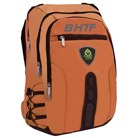 'keepout bk7 F Falsch Leder schwarz/orange Rucksack – Rucksäcke (Fake Leder, Nylon, schwarz/orange, monoton, Unisex, 39,6 cm (15.6), Vordertasche, Seitentasche)