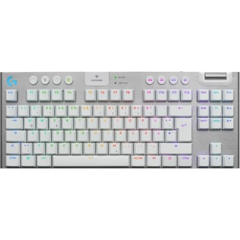 Logitech G G915 X LIGHTSPEED TKL - flache kabellose Gaming-Tastatur mit Double-Shot-PBT-Tastenkappen, RGB-Hintergrundbeleuchtung, braunen taktilen GL-Switches für PC/Mac, DEU QWERTZ-Layout - Weiß
