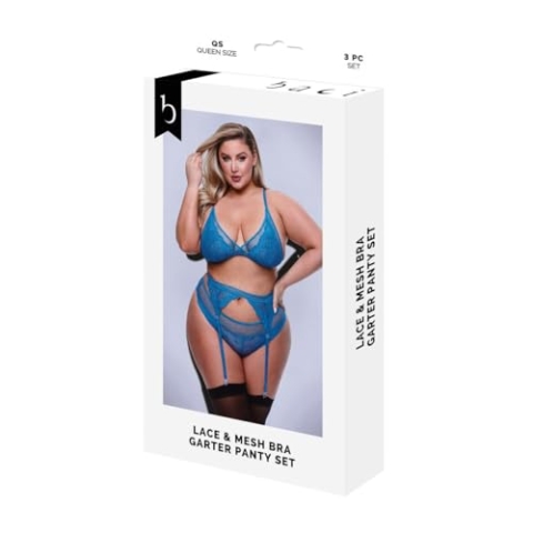 Baci Lingerie Garter & Panty Dessous-Set, Blau (Queen)