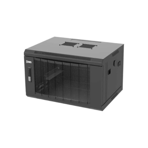6HE Netzwerkschrank (Serverschrank) 19 Zoll Wandmontage - mit perforierter Fronttür (BxTxH) 600 x 450 x 367mm - Schwarz - Traglast 60 kg