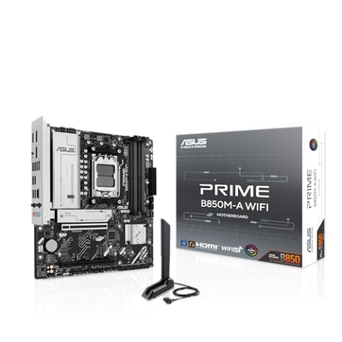 ASUS Prime B850M-A WiFi Gaming Mainboard Sockel AMD AM5 (microATX, DDR5, PCIe 5.0, 3X M.2 Slots, Wi-Fi 6E, Realtek 2.5Gb Ethernet, DisplayPort, HDMI, BIOS Flashback, Aura Sync)