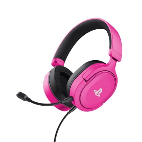 Trust Gaming Headset GXT 498P Forta Offiziell Lizenziert für Playstation 5, PS4 / PS5 Headset, 1,2 m Kabel, 50mm-Treiber, 3D Audio, Abnehmbares Mikrofon, Verstellbare Over-Ear Kopfhörer, Rosa