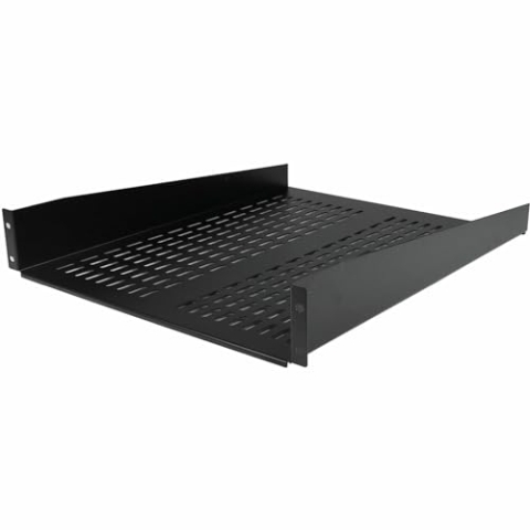 StarTech.com 2HE Rack Fachboden - Universelles perforiertes Fachboden/Kragarmfachboden für 19 Zoll Netzwerkschränke/Racks - Hochbelastbarer Stahl - Tragkraft 23kg, 55,8cm Tief (CABSHELF22V)