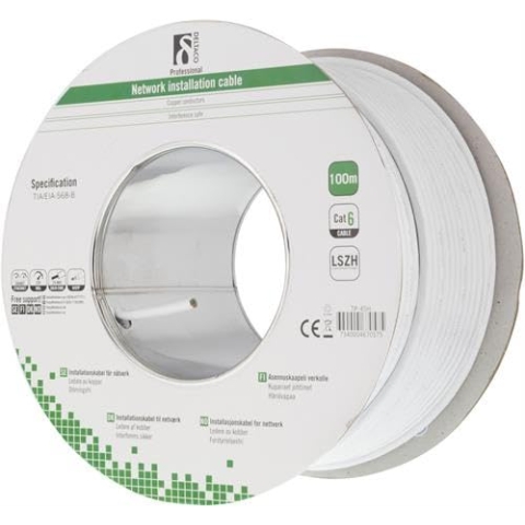 DELTACO TP-45H 100m Cat6 U/UTP (UTP) weiß Netzwerkkabel 100m, Cat6, U/UTP (UTP)