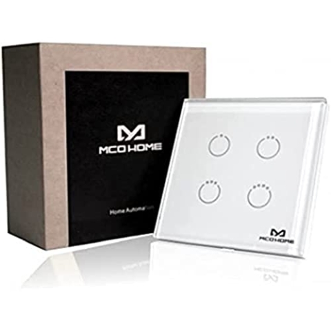 MCO Home Z-Wave Glass Touch Panel Switch, 4 relays, MH-S314, White