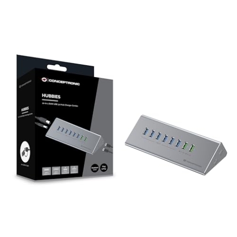 CONCEPTRONIC HUBBIES18G 10-in-1 60-W-USB-3.0-Hub-Ladegerät-Kombi, 2-in-1-USB-C-USB-A-Kabel, USB 3.2 Gen 1