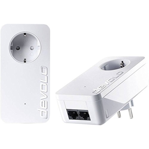 devolo LAN Powerline Adapter, dLAN 550 duo+ Starter Kit -bis zu 500 Mbit/s, Powerlan Adapter, LAN Steckdose, 2x LAN Anschluss, weiß