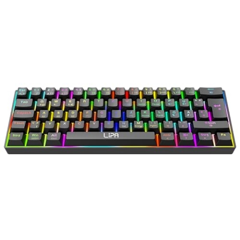 Lipa X23 Gaming Keyboard Schwarz - Kabellos - RGB-Beleuchtung - Tri-Mode - 61 Mechanische Tasten - FN Multitasten - Kompatibel mit allen Steuerungen und Konsolen - Brown Switches - Ergonomisch und