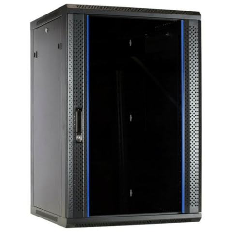 DSIT 19 Zoll Set: 18HE Netzwerkschrank zur Wandmontage – Fachboden – Steckdosenleiste SPD 8-Fach – Kabelbügel – Cat6 UTP-Patchpanel