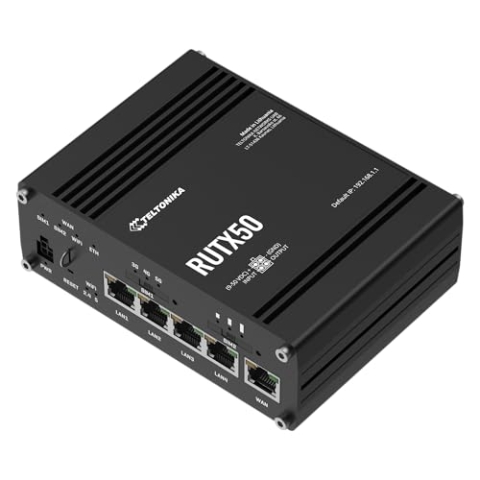 Teltonika RUTX50 Industrial 5G Router, 4G Cat 20, 3G, Dual SIM, Wi-Fi 5, 5x Gigabit Ethernet Ports