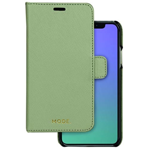 dbramante1928 Echtleder Schutzhülle für Apple iPhone Xs / X [Modell: New York I Saffiano-Leder I 2in1 Funktion I Kartenfach I olivgrün] - NYXSOLGR5168