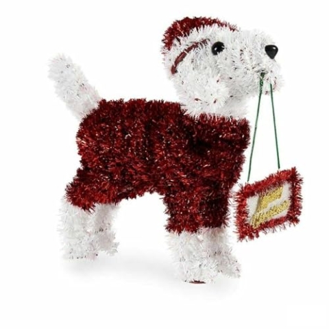 Krist+ Dekorative Figur Hund Lametta Weiß Rot Polypropylen Pet 9 x 23 x 29,5 cm (12 Stück)