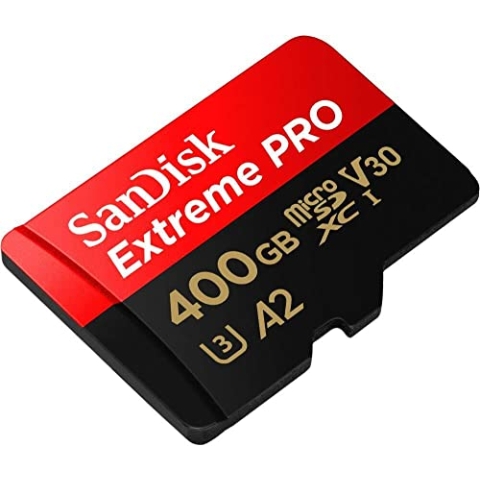 SanDisk Extreme Pro 400 GB microSDXC Memory Card + SD Adapter with A2 App Performance + Rescue Pro Deluxe 170 MB/s Class 10, UHS-I, U3, V30, Red/Gold SDSQXCZ-400G-GN6MA