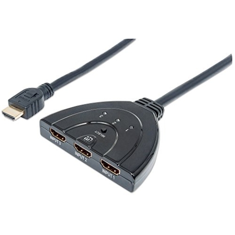 Manhattan 3-Port HDMI-Switch (Einfacher Anschluss und Wechsel zwischen drei HD-Videoquellen) 207423 schwarz