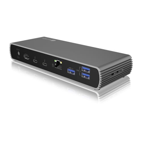 ICY BOX Thunderbolt 4 Docking Station (10-in-1) für 2 Monitore (4K 60Hz) / 1 Monitor (8K 30Hz), 2x TB4 Ports (40Gbit/s), 4x USB 3.1, USB-C, 1x HDMI, 96W PD Laptop/Mac, Ethernet, IB-DK8801-TB4