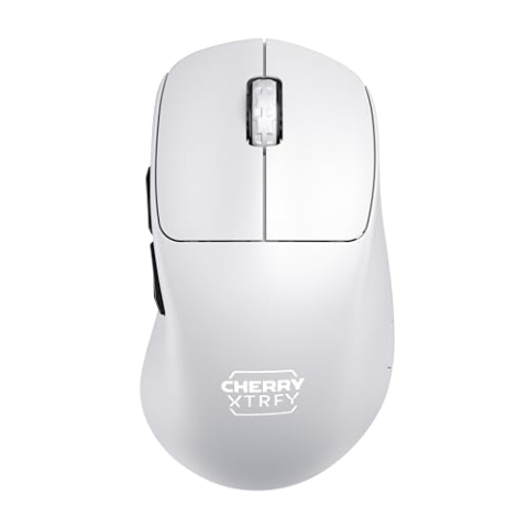 CHERRY XTRFY M64 Pro Wireless, Ultraschnelle Kabellose Gaming-Maus, 2,4 GHz Funk, Optimiert für esports, 8K-Mouse, Ergonomische Form mit Flacher Front, Weiß