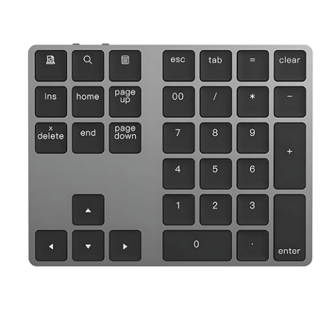iMounts USB-C Bluetooth Numerische Ziffernblock – Kabelloses NumPad, Wiederaufladbare Numerische Tastatur für Laptop, Tablet, iPad, MacBook, Windows, Grau (Space Gray)
