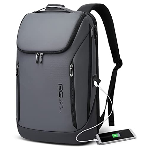 BANGE Business-Smart-Rucksack, wasserdicht, 39,6 cm (15,6 Zoll), Laptop-Rucksack mit USB-Ladeanschluss, langlebiger Reise-Rucksack grau