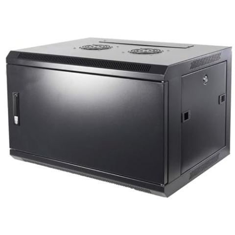 6HE Netzwerkschrank (Serverschrank) 19 Zoll Wandmontage - mit Metalltür (BxTxH) 600 x 600 x 367mm - Schwarz - Traglast 60 kg