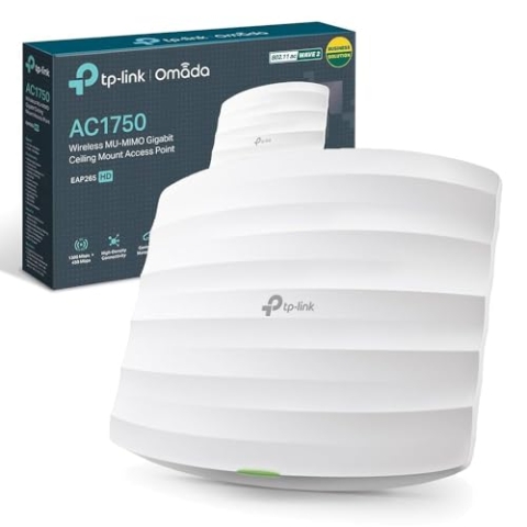 TP-Link AC1750 Wireless Access Point, Wi-Fi Dual Band with MU-MIMO, 2 Gigabit Ethernet Ports Support 802.3af/at/48V Passive PoE, Advanced Performance in High-Density Environments (EAP265 HD)