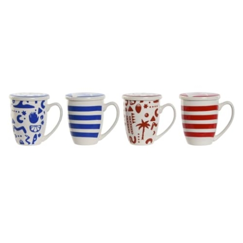 Home ESPRIT Teetasse mit Filter Blau Rot Edelstahl Porzellan 380 ml (4 Stück)