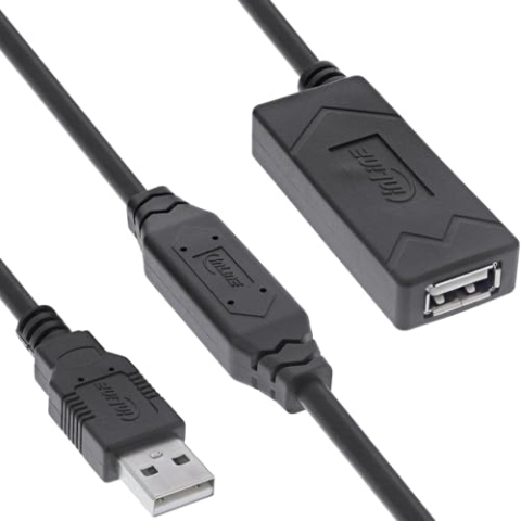InLine USB 2.0 Aktiv-Verlängerung mit Signalverstärkung, USB-A Stecker/Buchse, Druckerkabel Verlängerung, 15m, 34612A