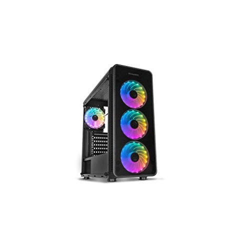 NOX ARGB Hummer TGM Box -NXHUMMERTGM- Micro ATX-ITX Box, 4 vorinstallierte ARGB 120mm Lüfter, gehärtetes Glas, Platz für bis zu 6 Lüfter, USB 3.0, Schwarz