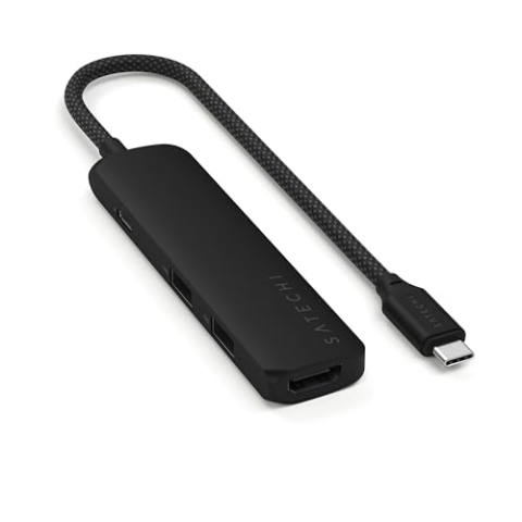 SATECHI 4-in-1 USB-C Hub Slim Plus, Multiport-Adapter, Dockingstation mit 4K HDMI, 100W Power Delivery, 2X USB-A Datenports – Schwarz