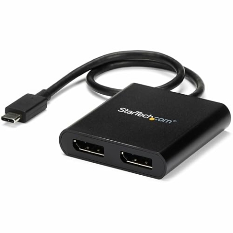StarTech.com USB-C auf Dual DisplayPort 1.2 Adapter, USB-C Multi-Monitor MST Hub, Dual 4K 30Hz/1080p 60Hz DP Laptop Display Extender / Splitter, extra langes integ. Kabel, nur Windows (MSTCDP122DP)