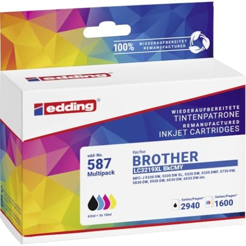 edding Druckerpatrone ersetzt Brother LC-3219XLBKCMY Kompatibel Kombi-Pack Schwarz, Cyan, Magenta, Gelb EDD-587 18-587-